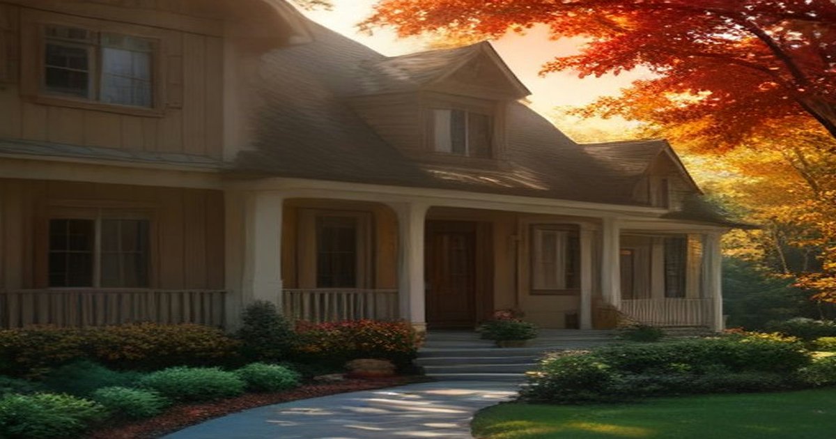 Two-story home on a tree-lined street with red and gold autumn leaves, illustrating mortgage rates around the October 2026 Fed meeting
